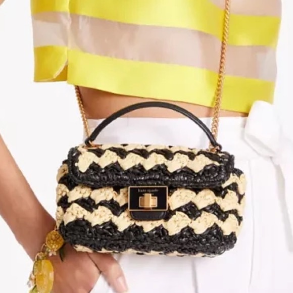 kate spade NWT $328 MSRP Evelyn Striped Crochet Raffia Small Shoulder Crossbody - Picture 8 of 8